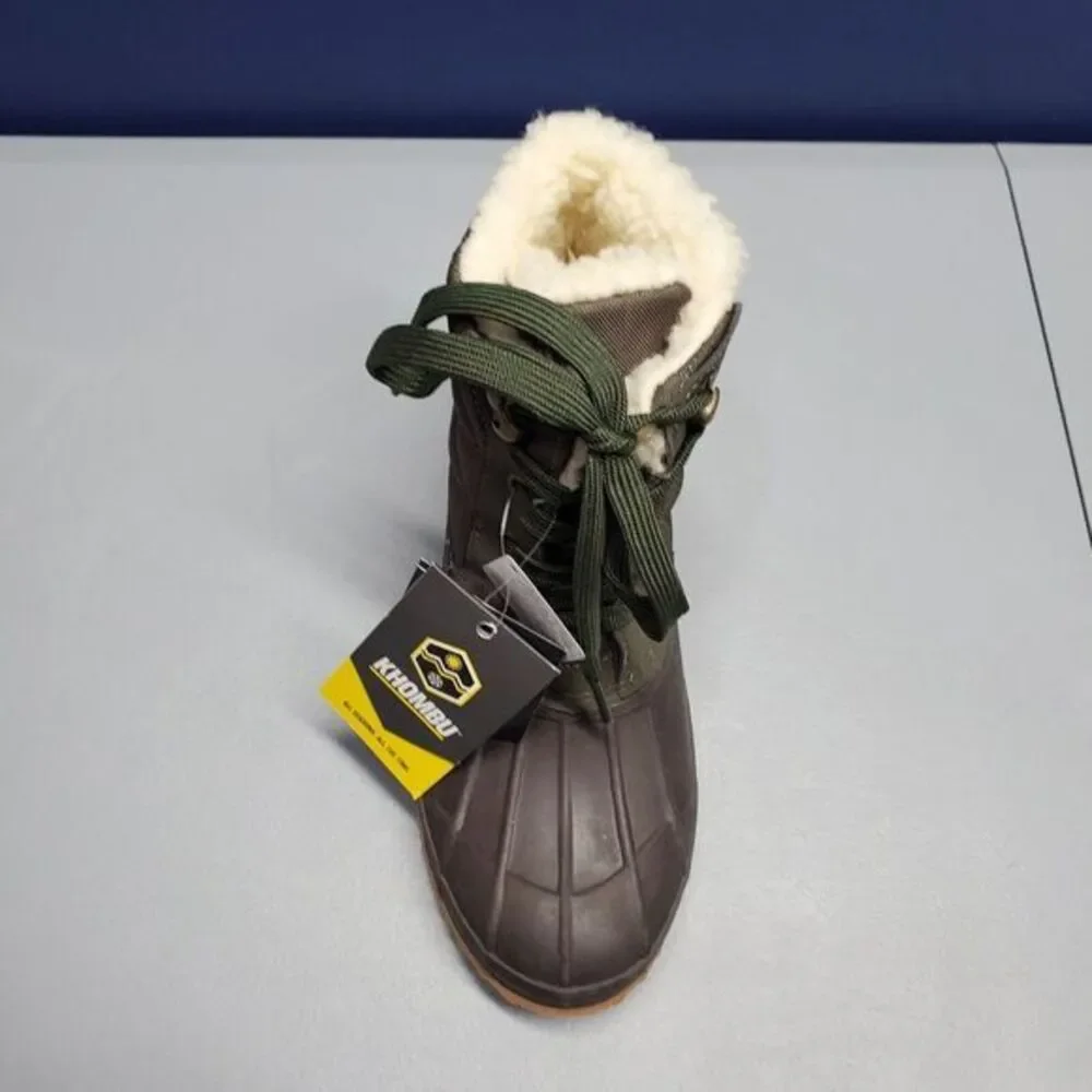 Khombu Zany Waterproof Duck Boots Womens Sz 7 Grey Green Synthetic Faux Fur Trim
